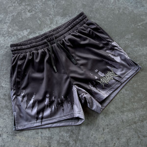 MUAY THAI SHORTS (MID THIGH CUT) SHATTER - BLACK / GREY