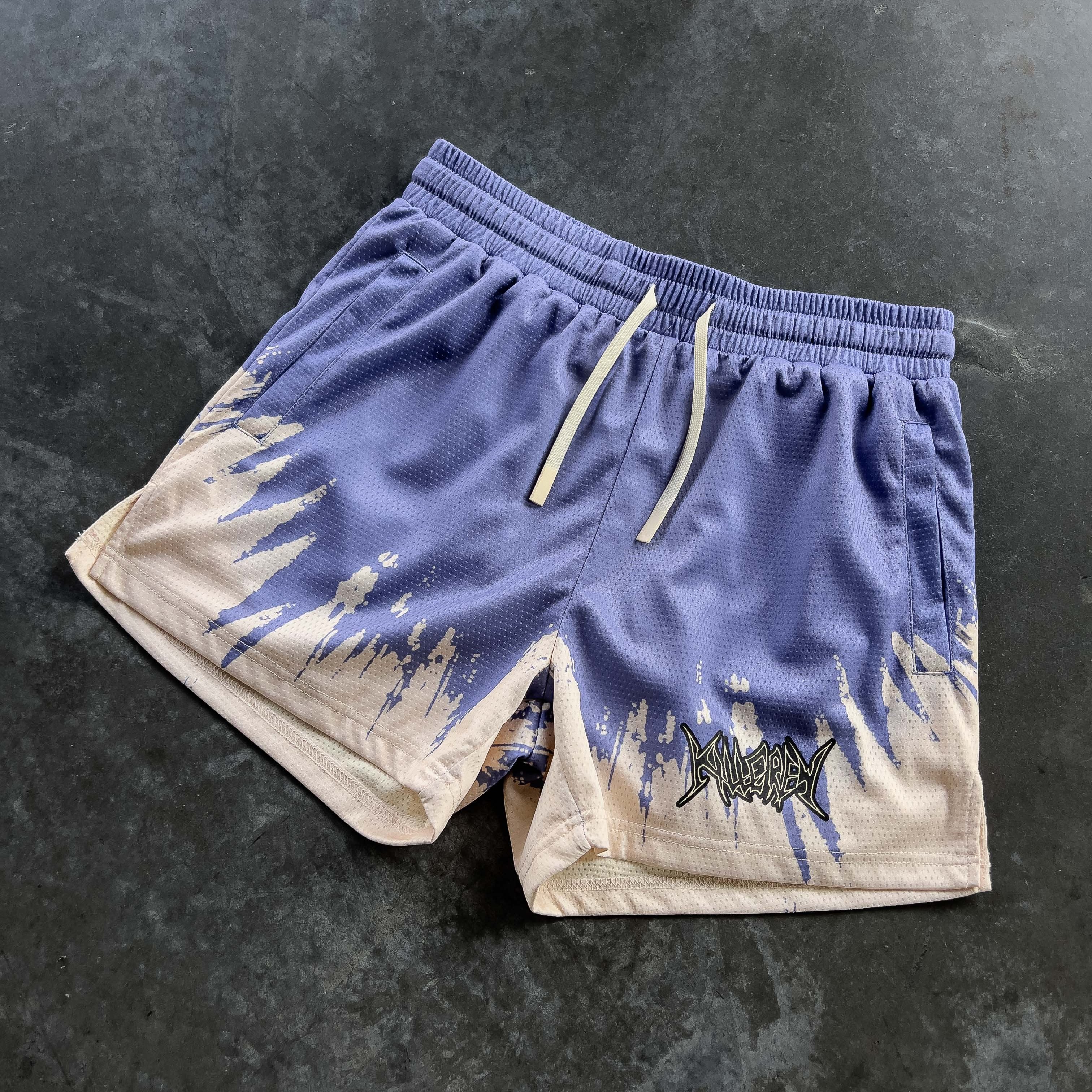 MUAY THAI SHORTS (MID THIGH CUT) SHATTER - LILAC/ CREAM – Kill Crew