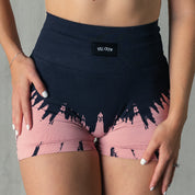 SEAMLESS SHATTER BIKER SHORTS - BLACK / ROSÉ