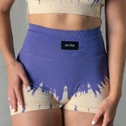 SEAMLESS SHATTER BIKER SHORTS - LILAC / CREAM