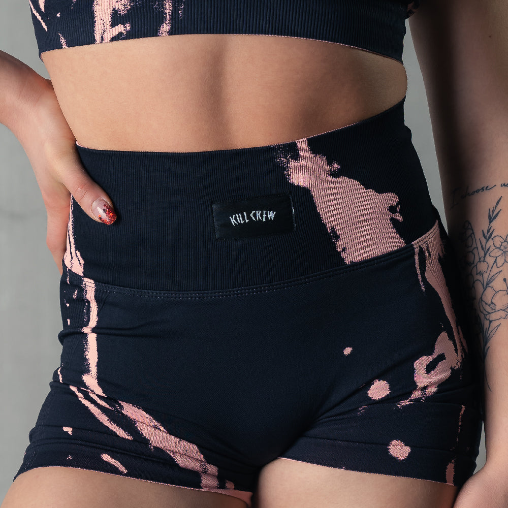 SEAMLESS SPLATTER BIKER SHORTS - BLACK / ROSÉ