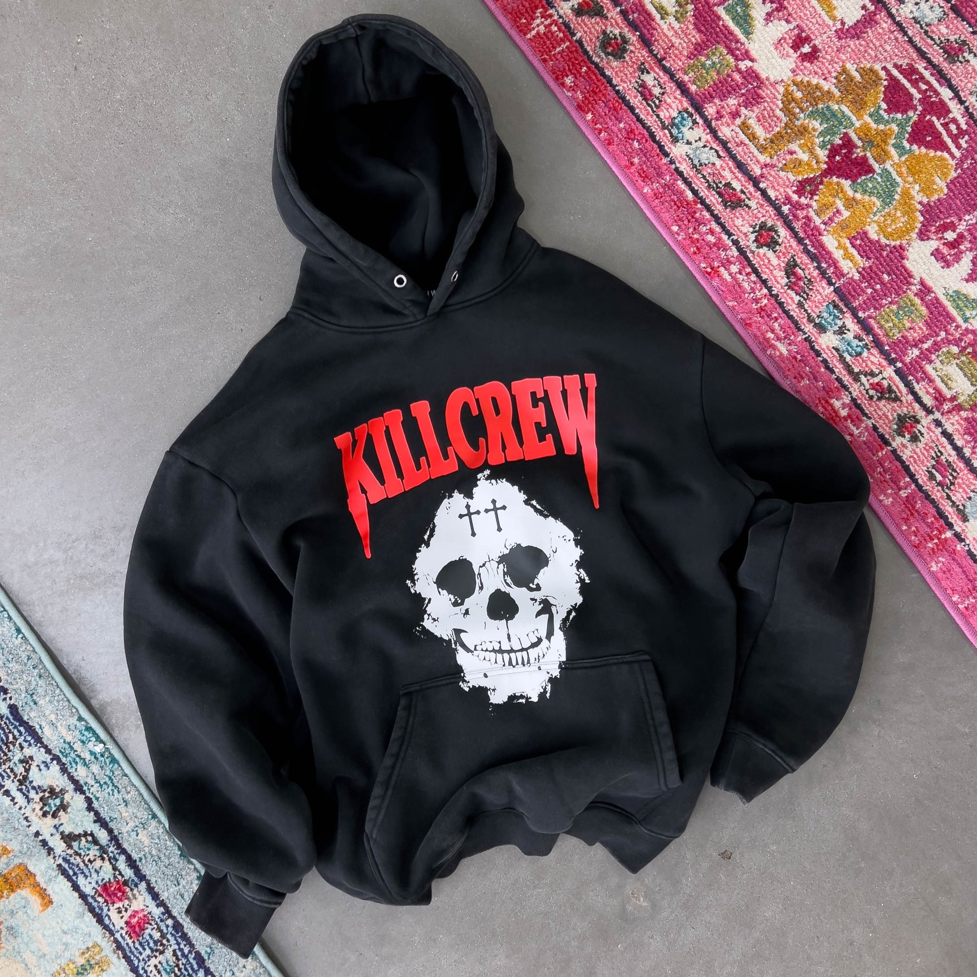 OVERSIZED LUX "KILL CREW SKULL" HOODIE - BLACK / RED