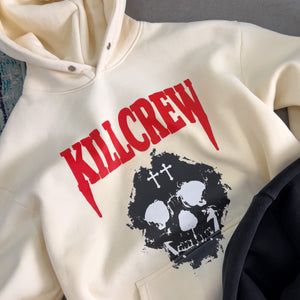 OVERSIZED LUX "KILL CREW SKULL" HOODIE - CREAM / RED