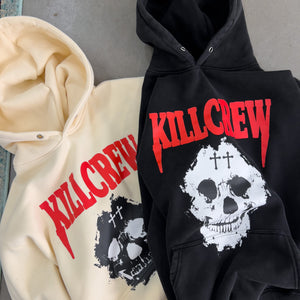 OVERSIZED LUX "KILL CREW SKULL" HOODIE - CREAM / RED