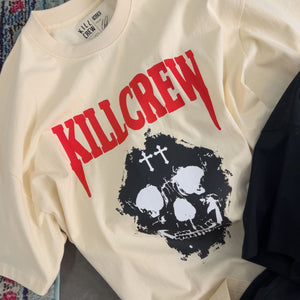 OVERSIZED "KILL CREW SKULL" T-SHIRT - CREAM / RED