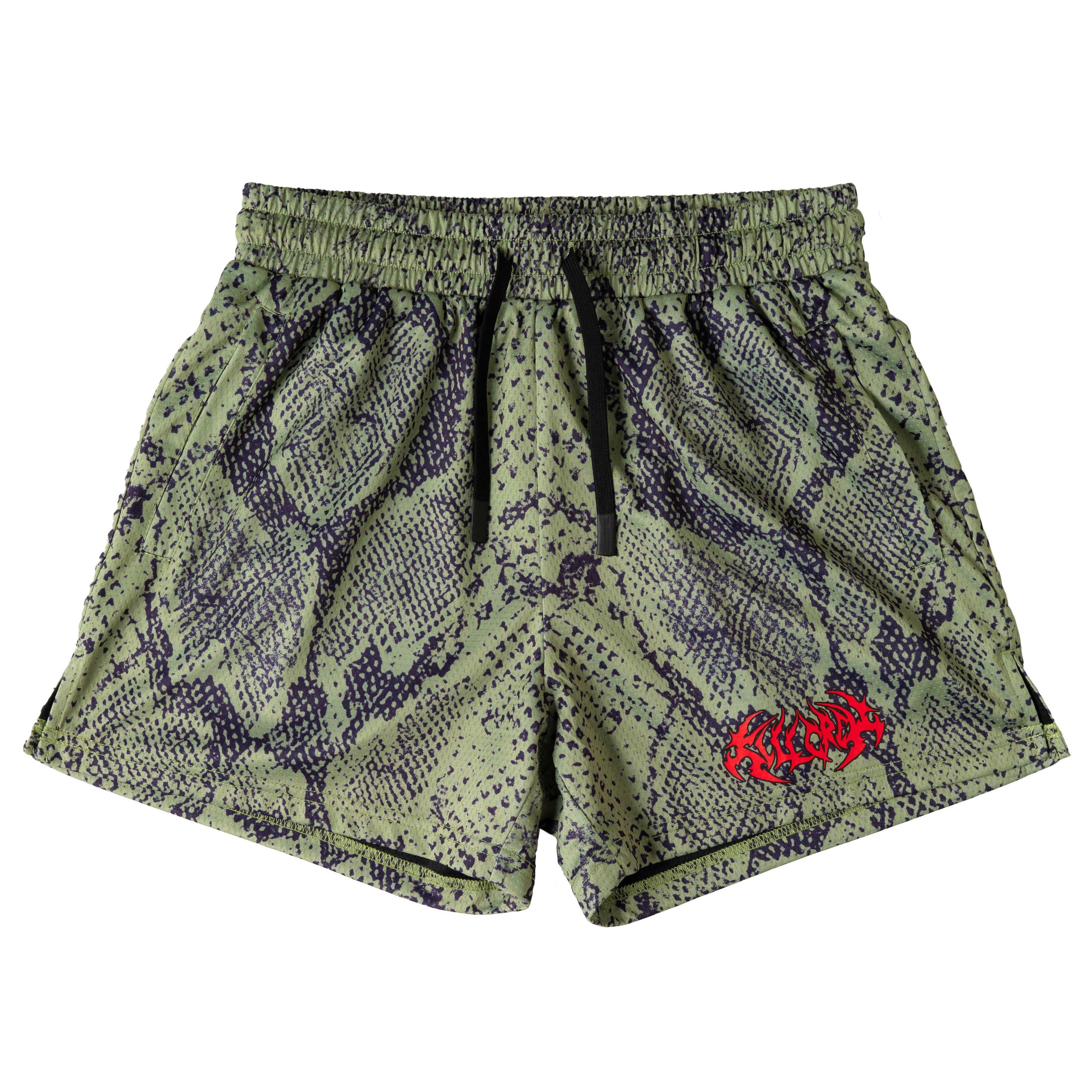 MUAY THAI SHORTS (MID THIGH CUT) SNAKE - GREEN / BLACK