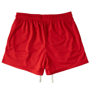 MUAY THAI FLAME SHORTS (MID THIGH CUT) - RED / WHITE