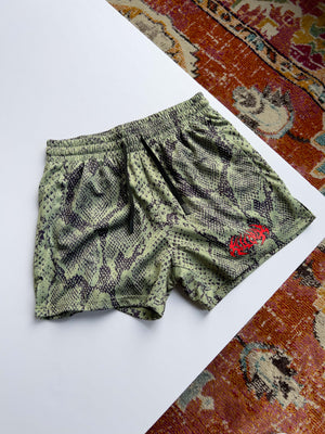 MUAY THAI SHORTS (MID THIGH CUT) SNAKE - GREEN / BLACK