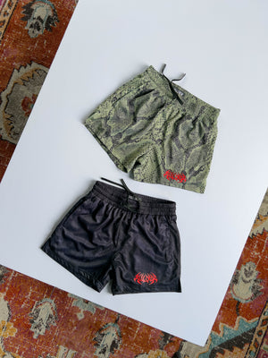 MUAY THAI SHORTS (MID THIGH CUT) SNAKE - GREEN / BLACK