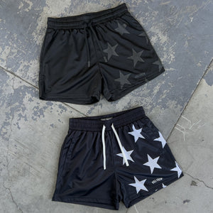 MUAY THAI SHORTS (MID THIGH CUT) STAR BOY - BLACK / WHITE