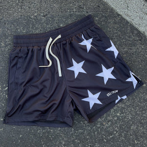 MUAY THAI SHORTS (MID THIGH CUT) STAR BOY - BLACK / WHITE