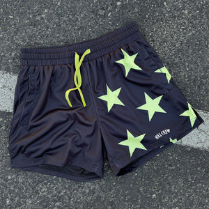 MUAY THAI SHORTS (MID THIGH CUT) STAR BOY - BLACK / GREEN