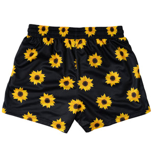 MUAY THAI SHORTS (MID THIGH CUT) SUNFLOWER - BLACK