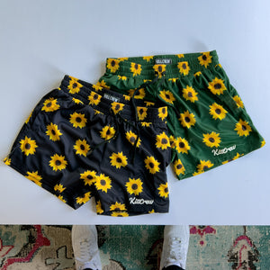 MUAY THAI SHORTS (MID THIGH CUT) SUNFLOWER - BLACK