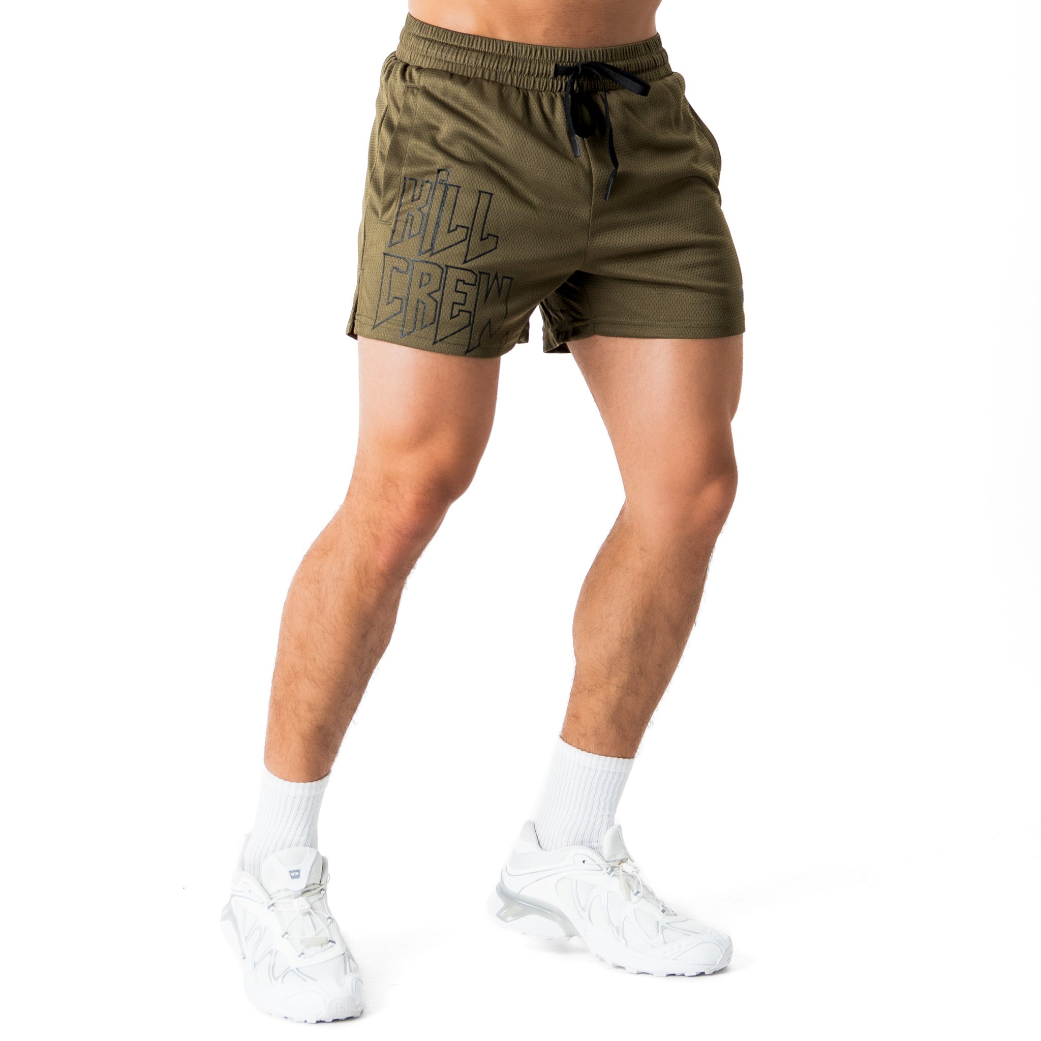 MUAY THAI SHORTS (MID THIGH CUT) v1 - OLIVE – Kill Crew