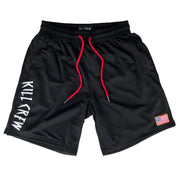 RELAXED CUT EMBROIDERED FLAG SHORTS - BLACK