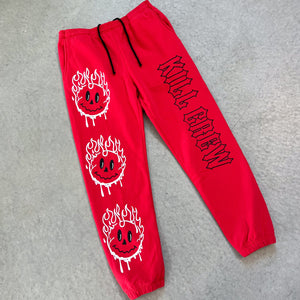 HEAVYWEIGHT LUX SMILEY SWEATPANTS FLAME - RED / BLACK
