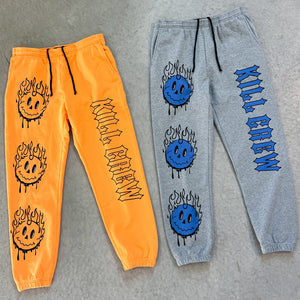 HEAVYWEIGHT LUX SMILEY SWEATPANTS FLAME - HEATHER GREY / BLUE