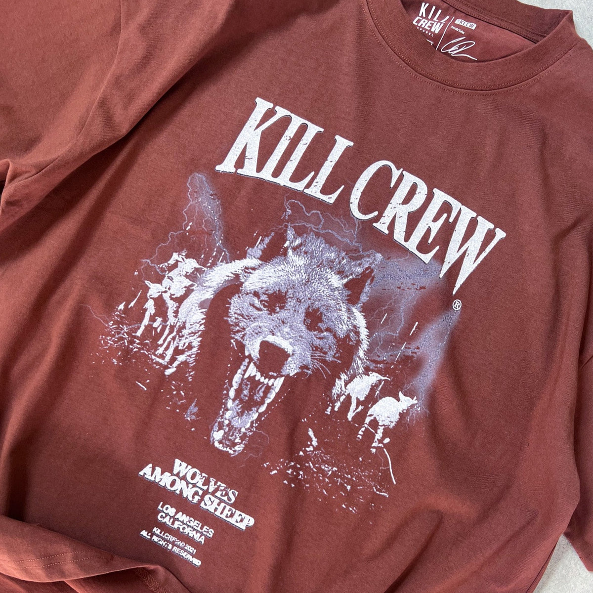 Oversized Midst Of Wolves T Shirt Brown Kill Crew