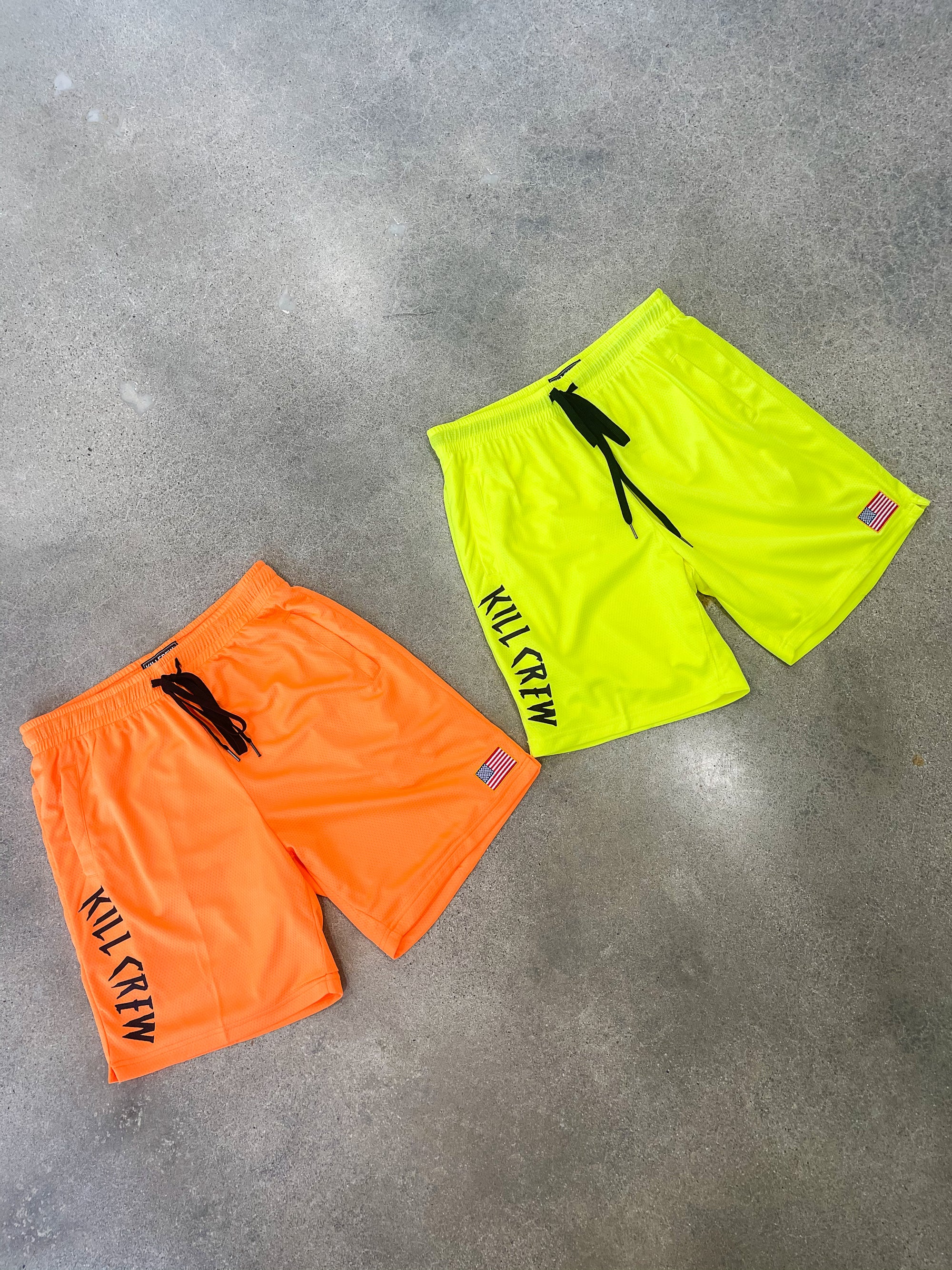 EMBROIDERED FLAG SHORTS - NEON YELLOW