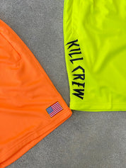RELAXED CUT EMBROIDERED FLAG SHORTS - NEON YELLOW