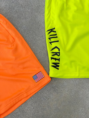 EMBROIDERED FLAG SHORTS - NEON YELLOW