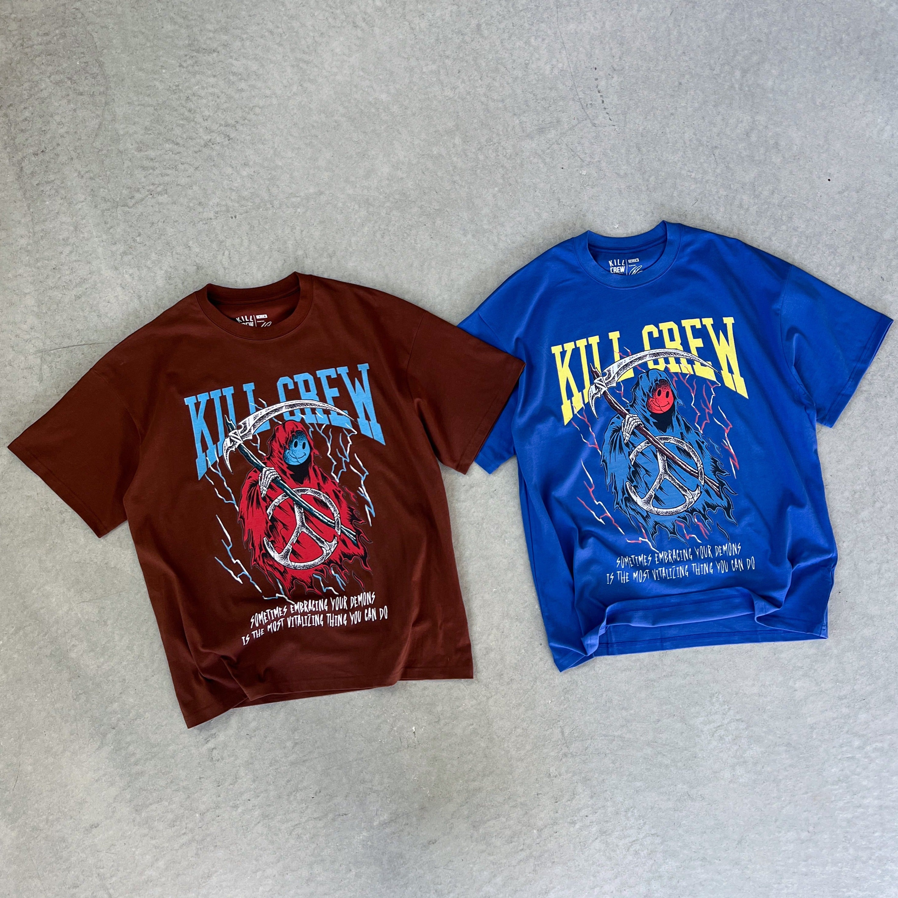 OVERSIZED EMBRACING DEMONS T-SHIRT - BROWN – Kill Crew