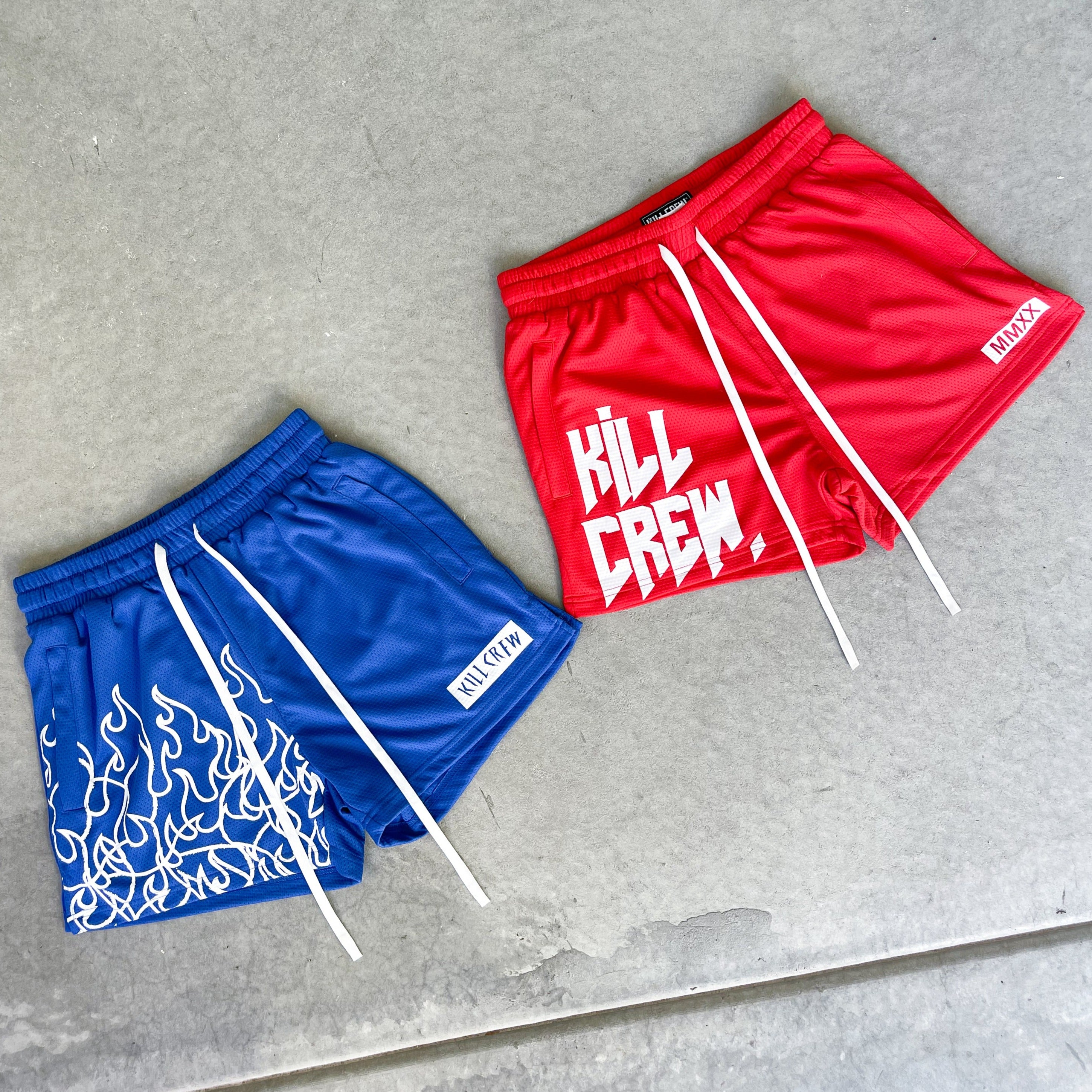 MUAY THAI SHORTS (MID THIGH CUT) - RED / WHITE – Kill Crew