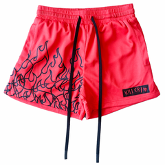 MUAY THAI FLAME SHORTS (MID THIGH CUT) - RED / BLACK