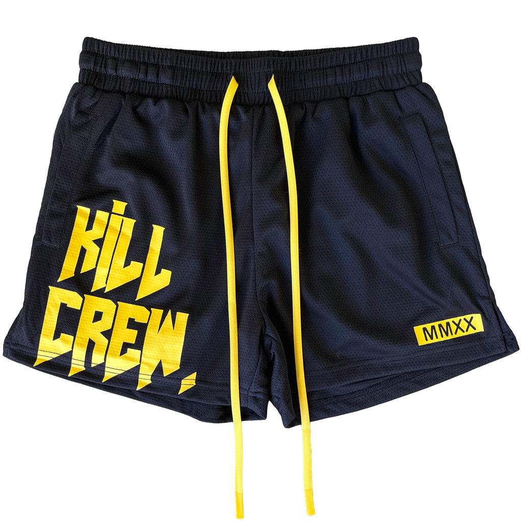 MUAY THAI SHORTS (MID THIGH CUT) - BLACK / YELLOW - Kill