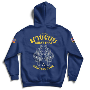 MUAY THAI TWIN TIGER PULLOVER HOODIE - BLUE