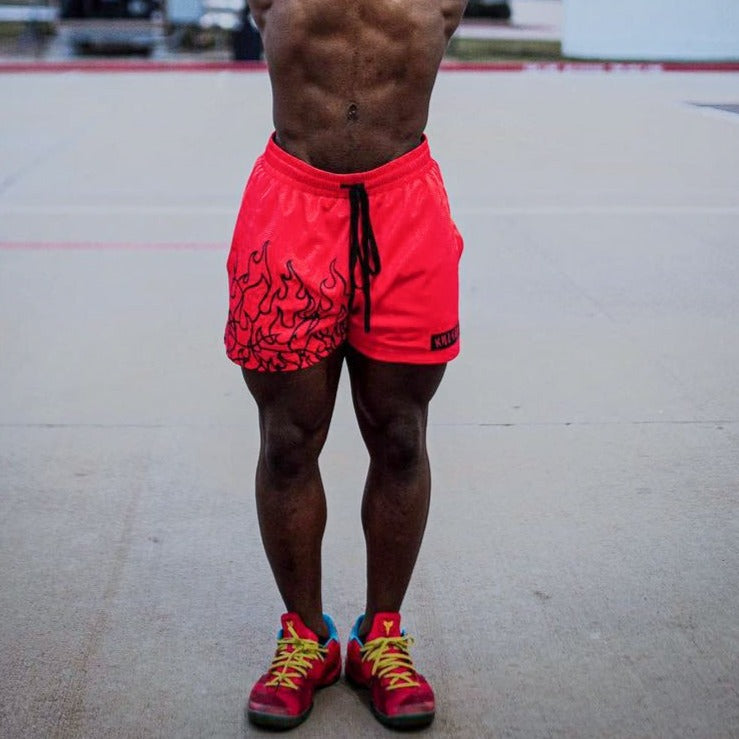 MUAY THAI FLAME SHORTS (MID THIGH CUT) RED BLACK – Kill Crew