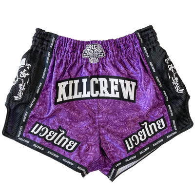 Yellow Stars Purple Print Pattern Muay Thai Boxing Shorts main image 1